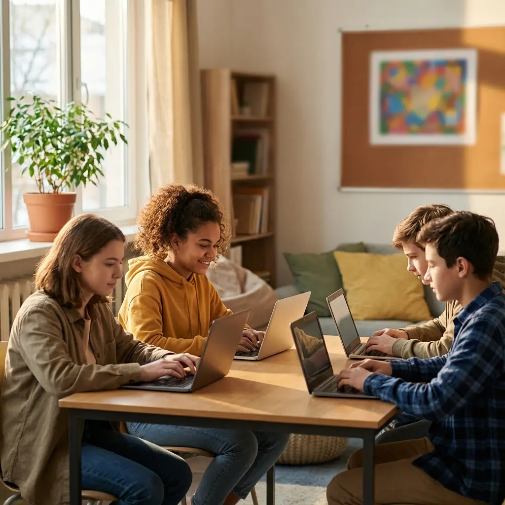 Students practicing typing